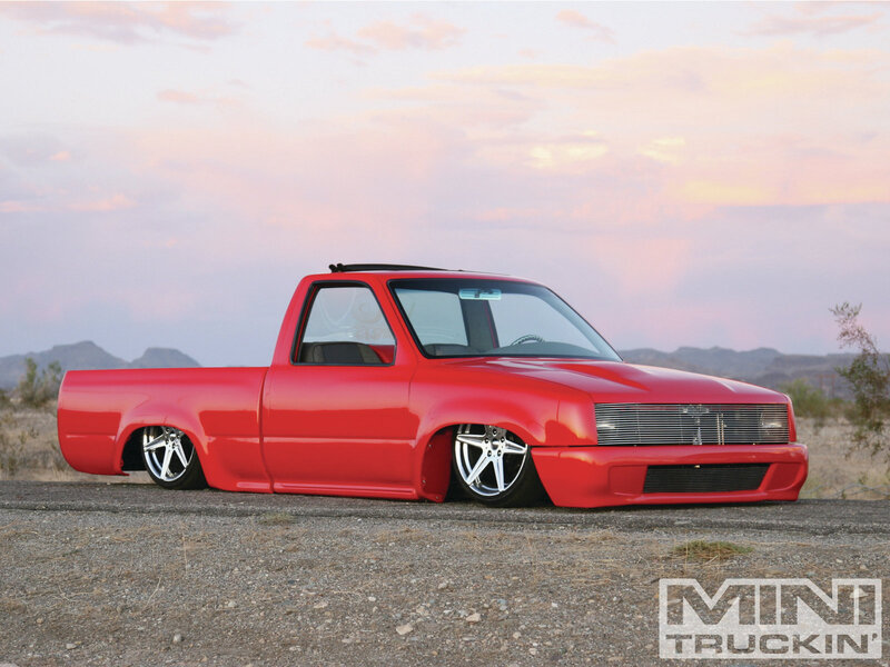 Red Custom Pickup Truck — Serene, Sunset, Photograph