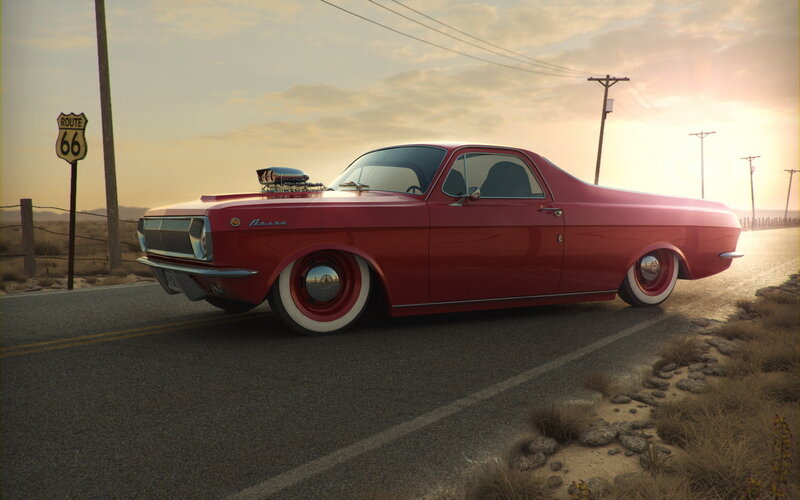 Red Custom Pickup Truck — Serene, Sunset
