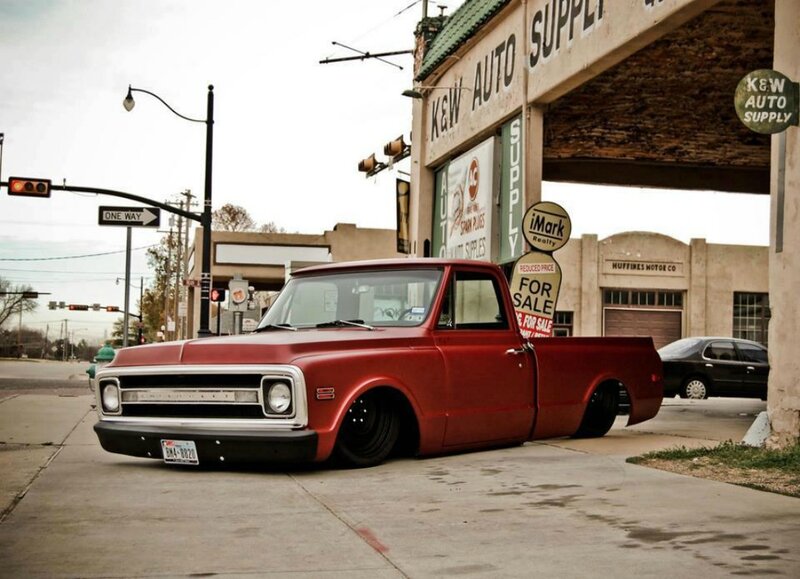 Red Custom Pickup Truck — Urban, Afternoon, Photograph