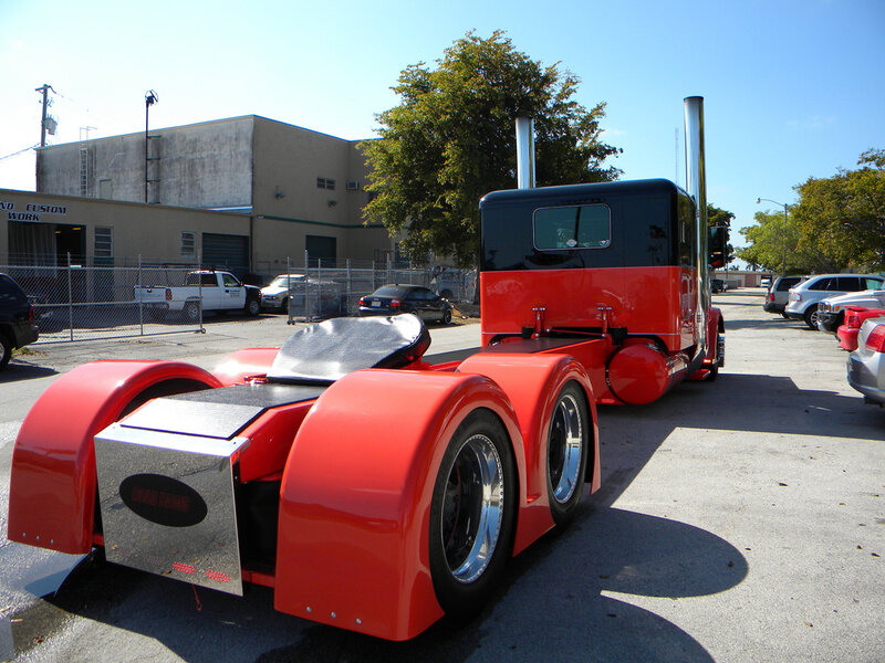 red custom semi-truck