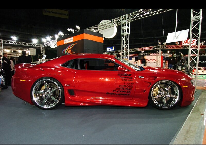 Red custom sports car on display