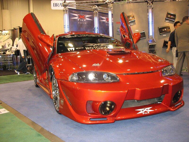 Red custom sports car on display