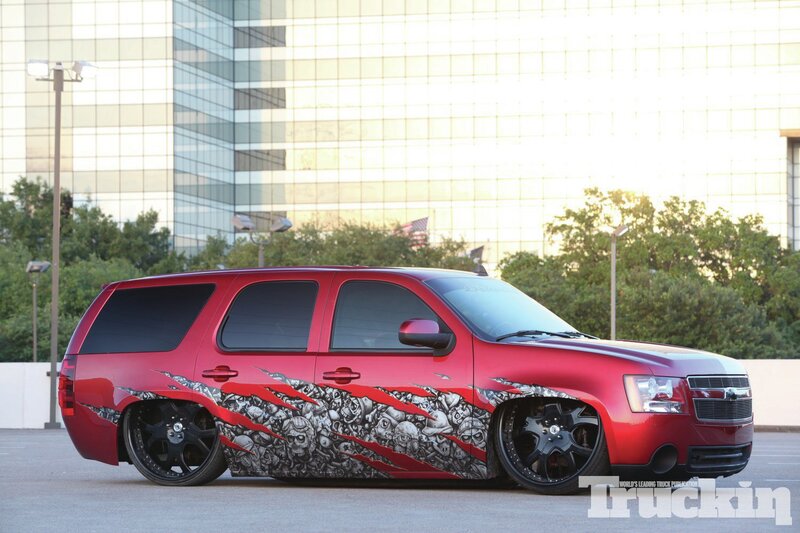 Red Customized SUV — Dramatic, Sunset