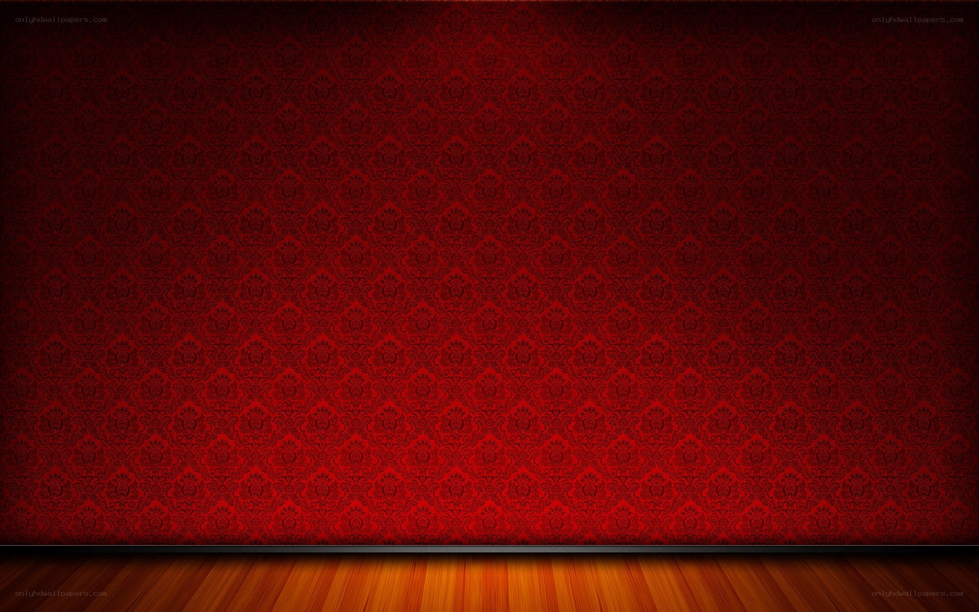 red damask wallpaper interior