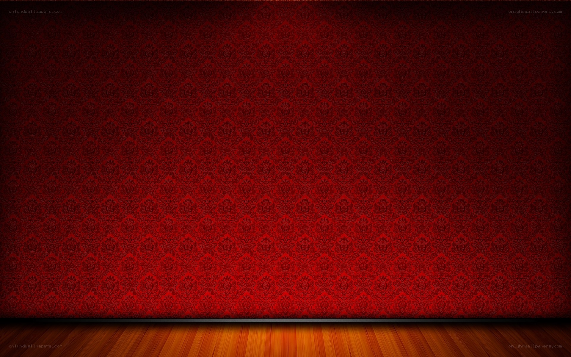 red damask wallpaper interior