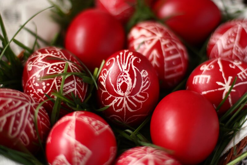 Red Decorated Eggs — Festive, Photograph