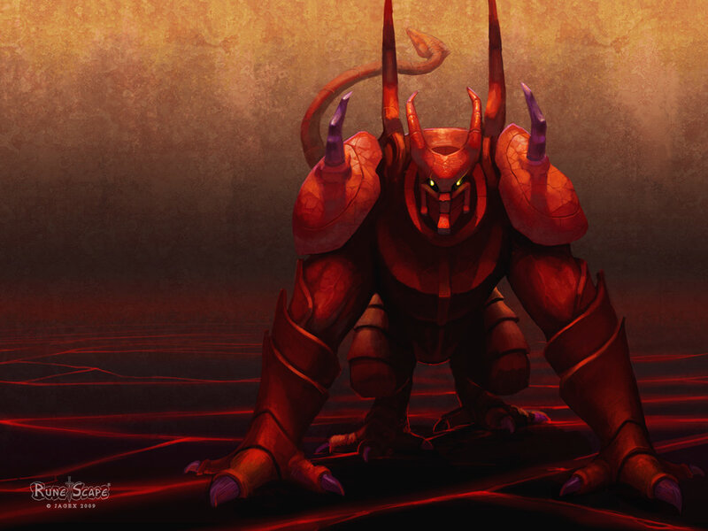 Red demon creature in dark setting