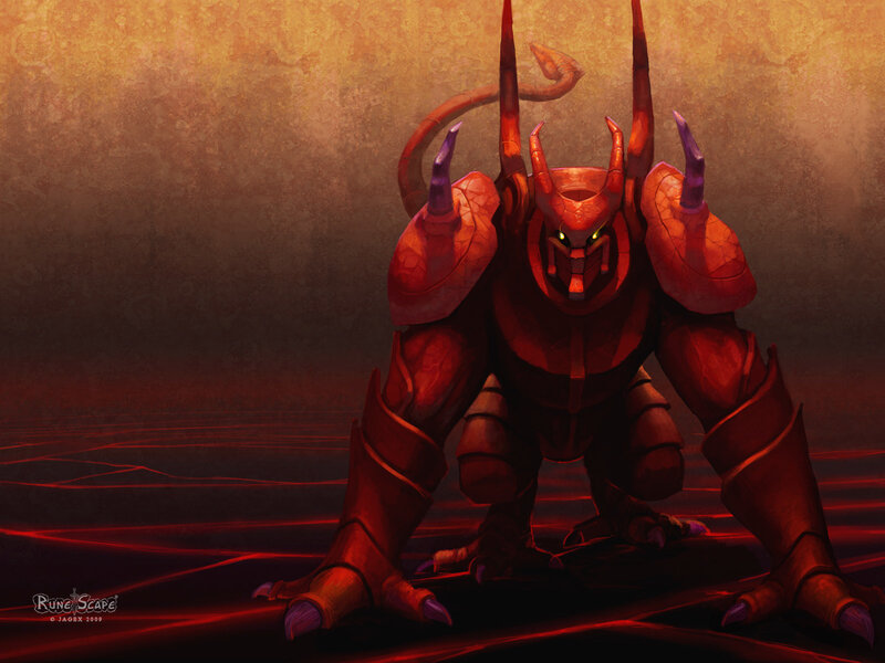 Red demon creature in lava