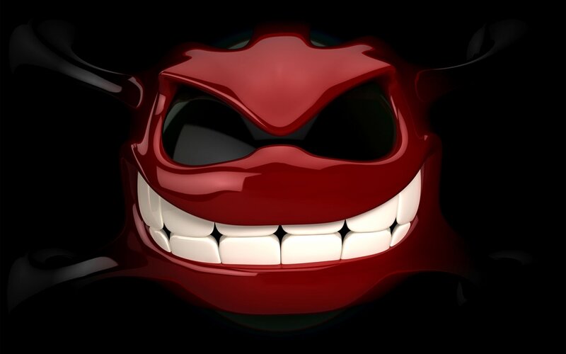 red demon face with sharp teeth