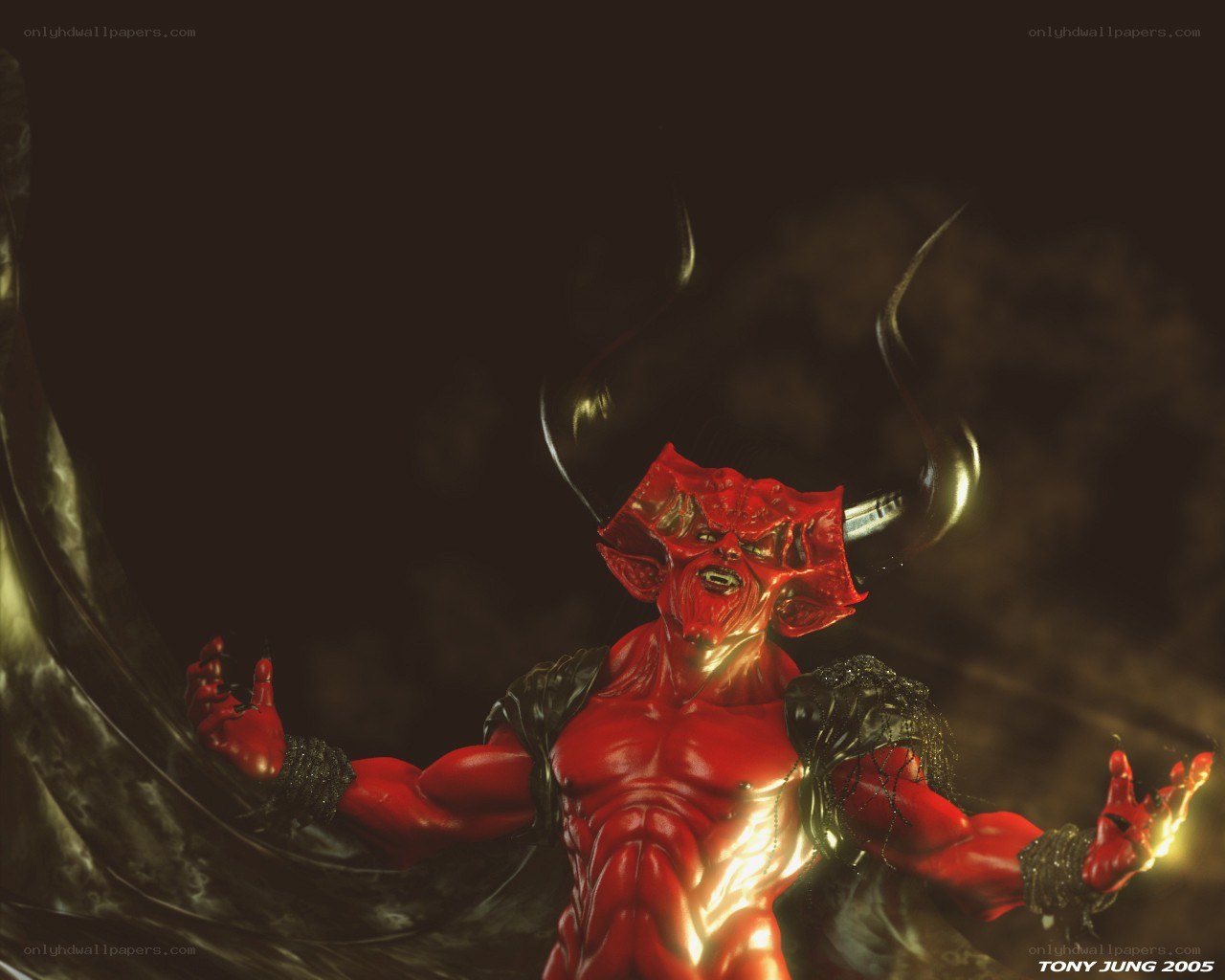 red demon with horns and wings