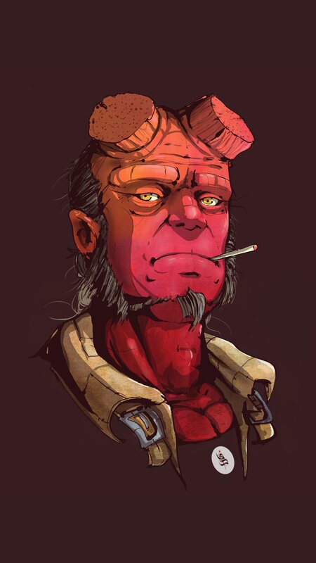 Red Demon with Horns — Dramatic, Digital Art, Cigarette, Coat