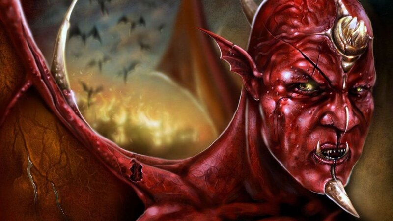 Red Demon with Horns — Dramatic, Night, Digital Art
