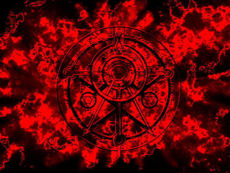 red demonic symbol on fire