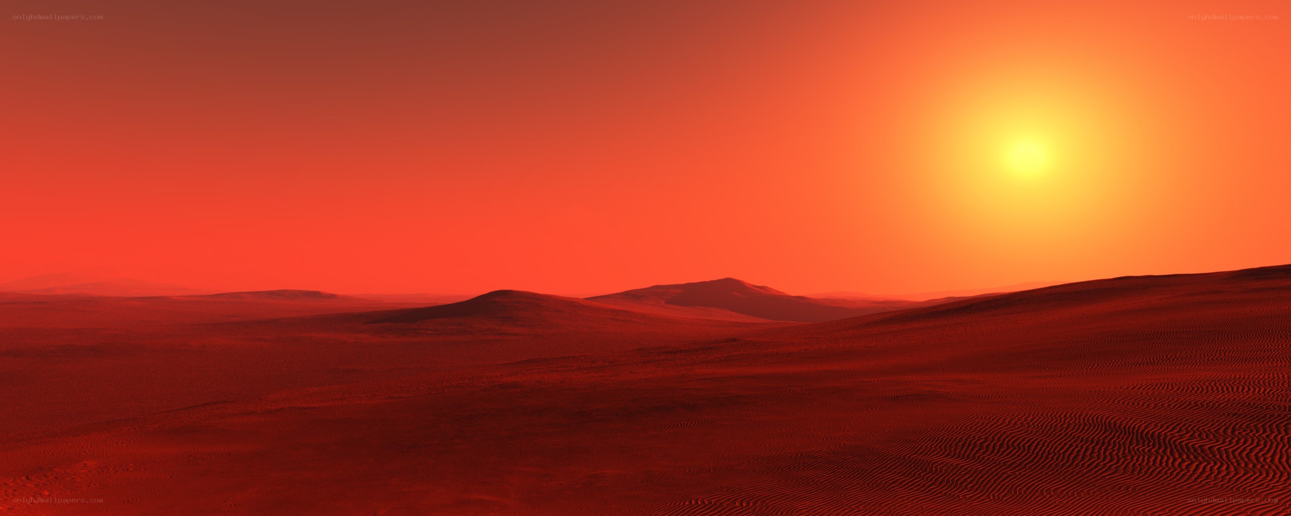 Red desert landscape at sunset