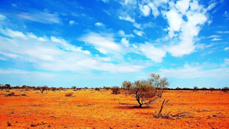 Red Desert Landscape — Blue, Arid, Afternoon