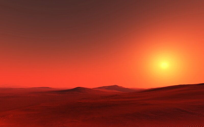Red Desert Landscape — Dramatic, Sunset, 3d Render, Sand Dunes, Sun