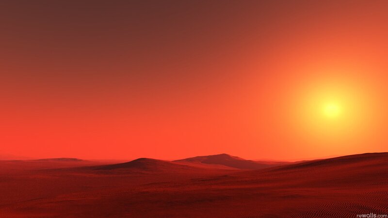 Red Desert Landscape — Dramatic, Sunset, Digital Art, Sun