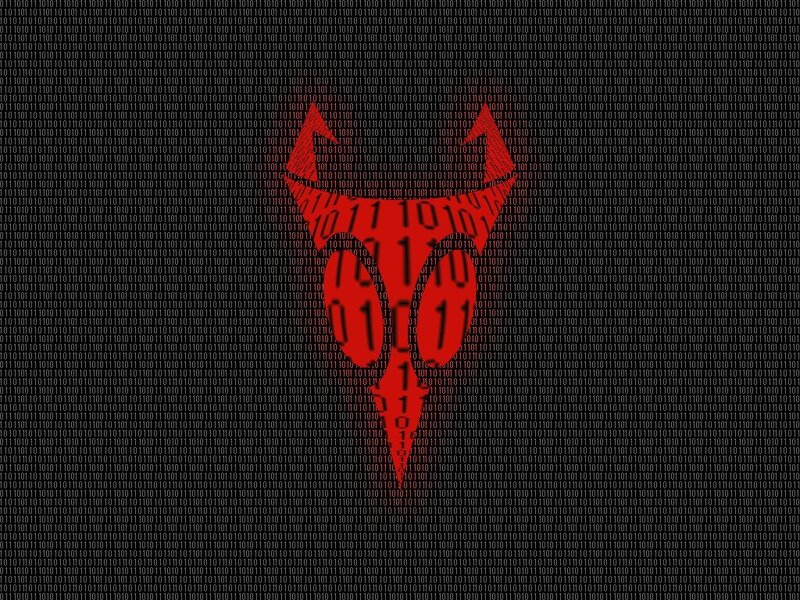 Red devil symbol on binary code