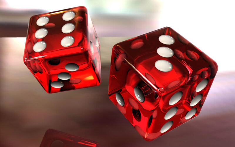 Red Dice in Motion — Neutral, 3d Render, Reflection