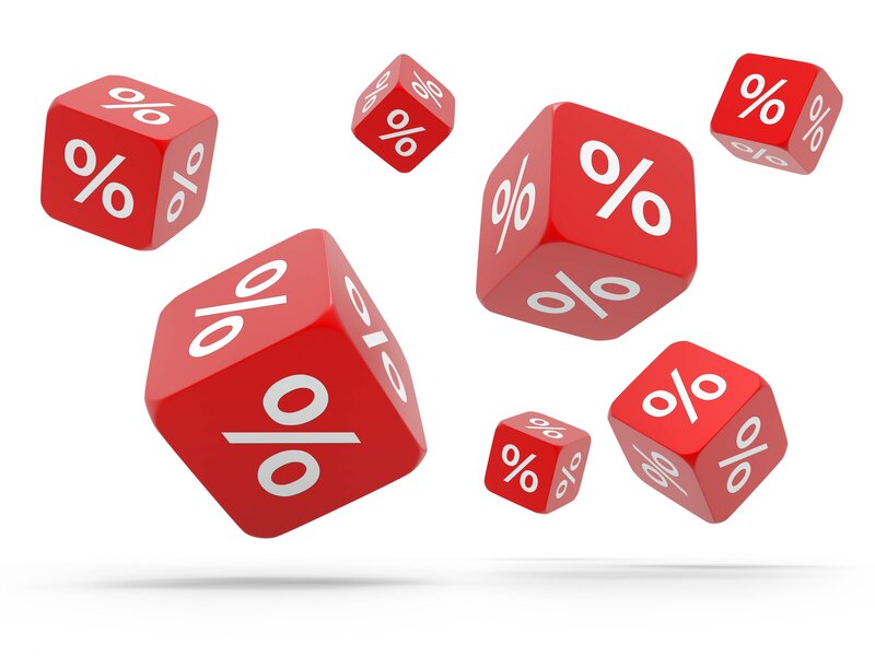 Red dice with percent symbols