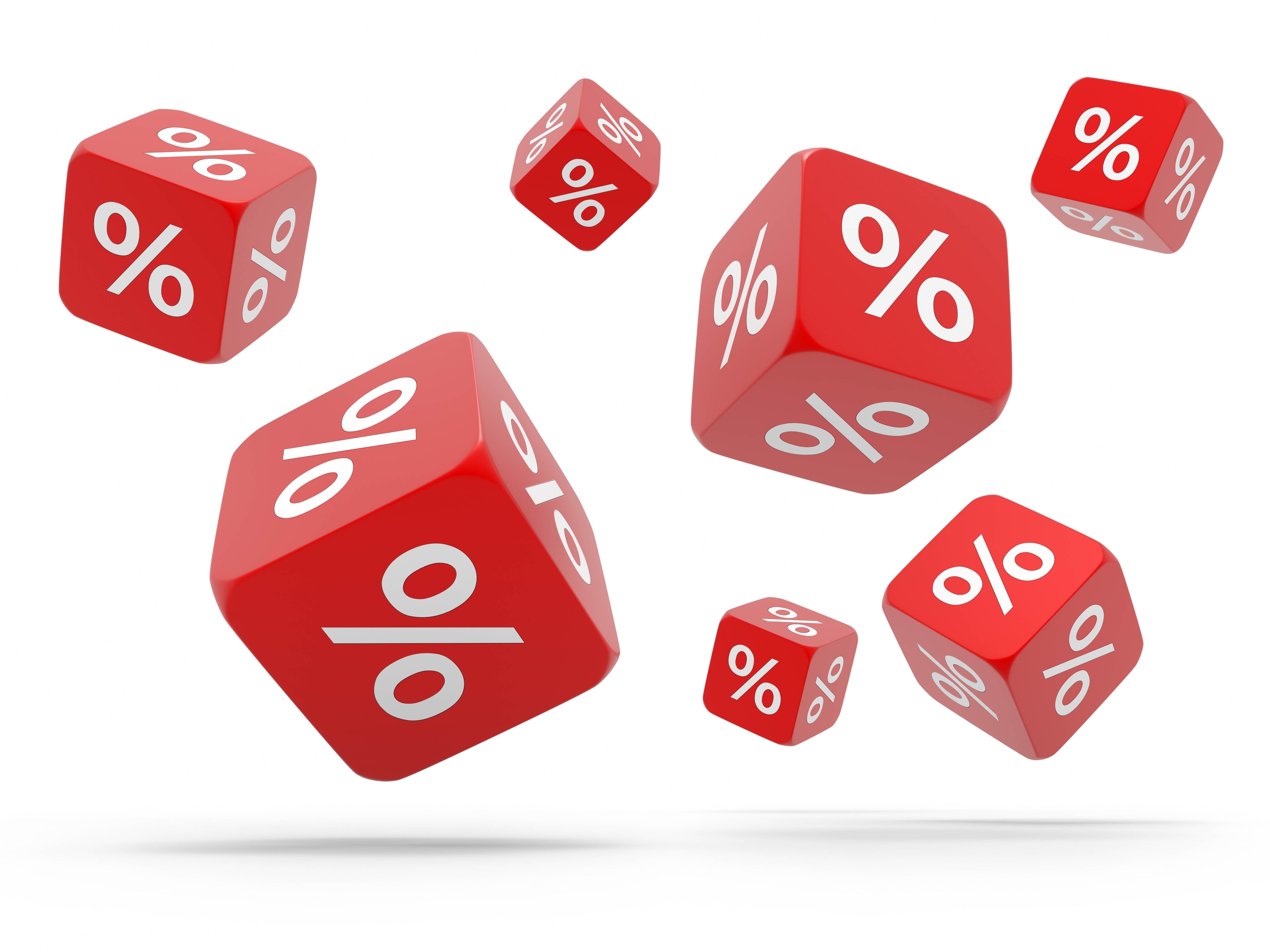 Red dice with percent symbols