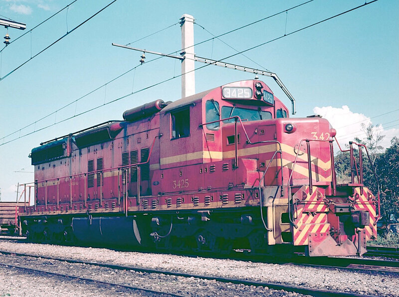 Red Diesel Locomotive — Calm, Afternoon, Photograph