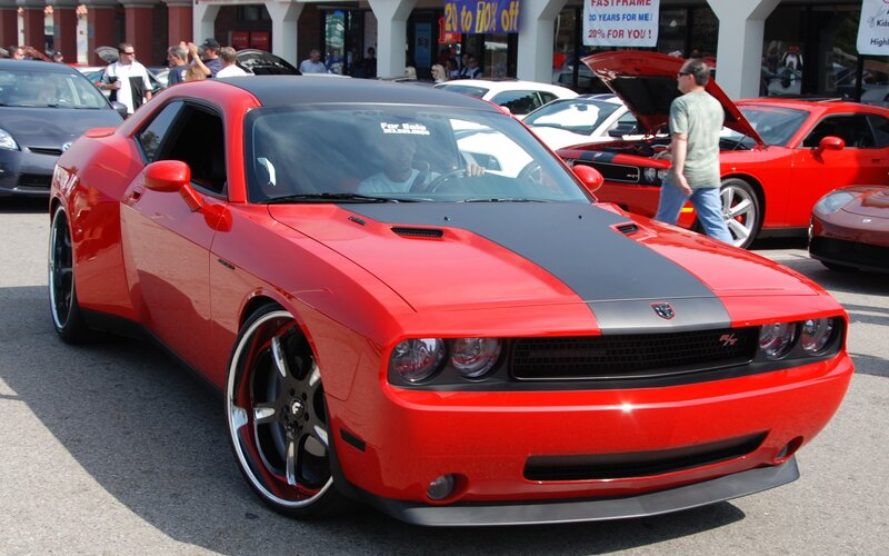 Red Dodge Challenger at car show