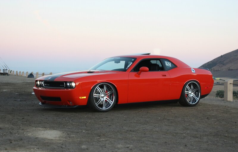 Red Dodge Challenger — Calm, Sunset