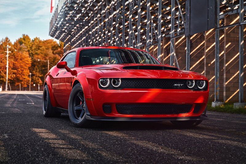 Red Dodge Challenger — Dramatic, Autumn, Photograph