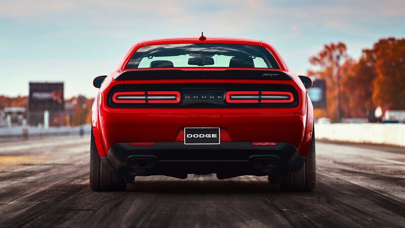 Red Dodge Challenger — Dramatic, Autumn