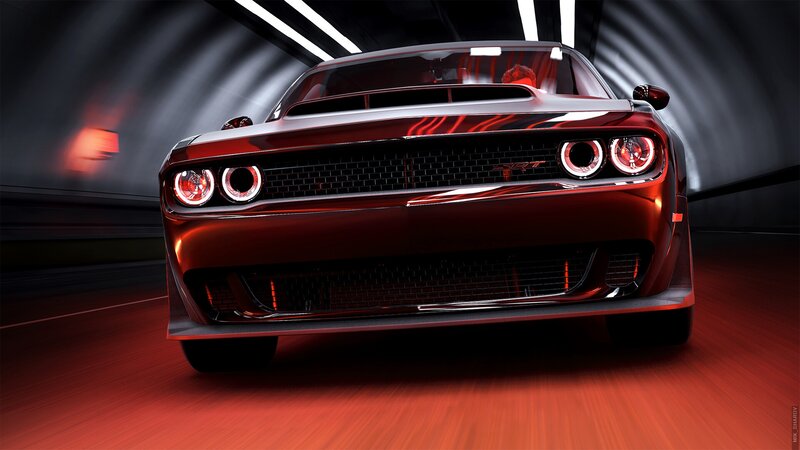 Red Dodge Challenger — Dramatic, Digital Art, Car