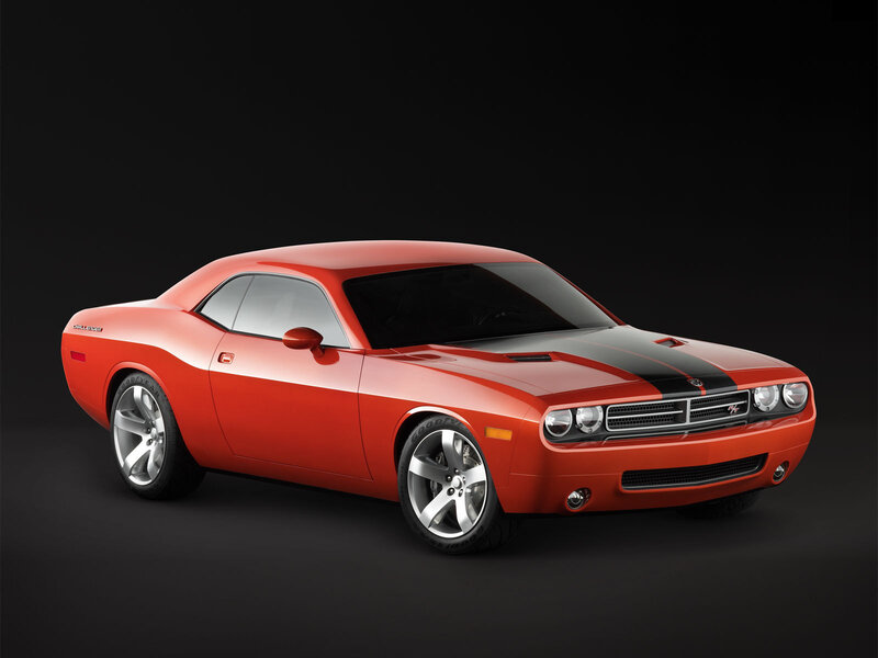 Red Dodge Challenger — Dramatic, Photograph, Black Stripes