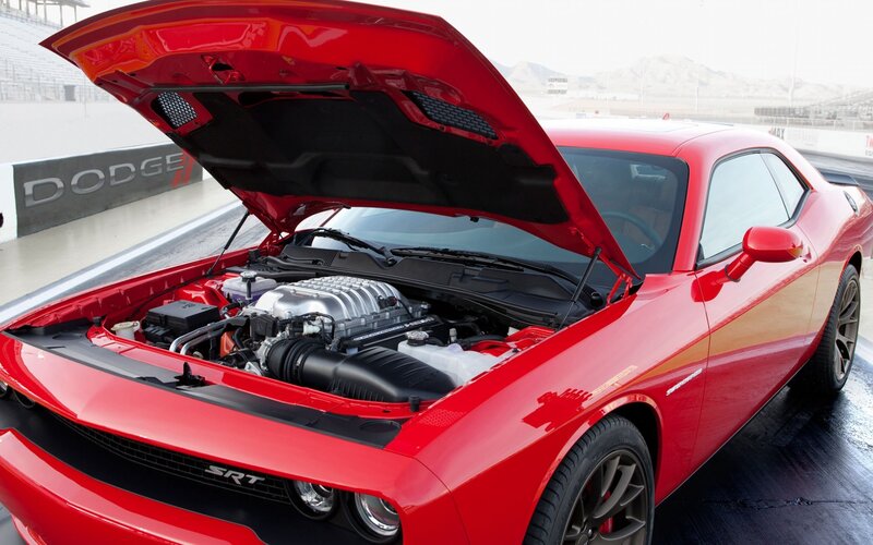 Red Dodge Challenger — Dramatic, Photograph, Car, Engine, Race Track