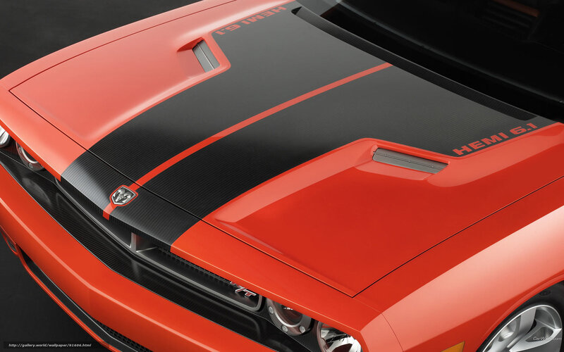 Red Dodge Challenger — Dramatic, Photograph, Car, Hood