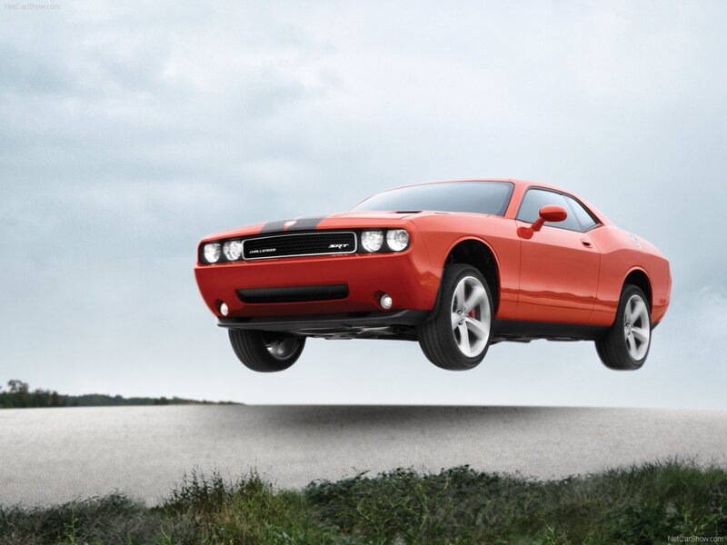 Red Dodge Challenger — Dramatic, Photograph, Car, Sky