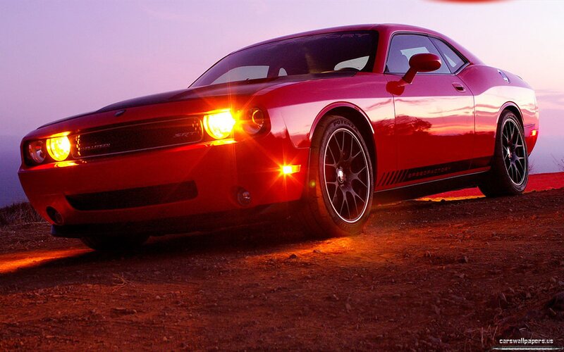 Red Dodge Challenger — Dramatic, Sunset, Photograph, Car, Dirt Road