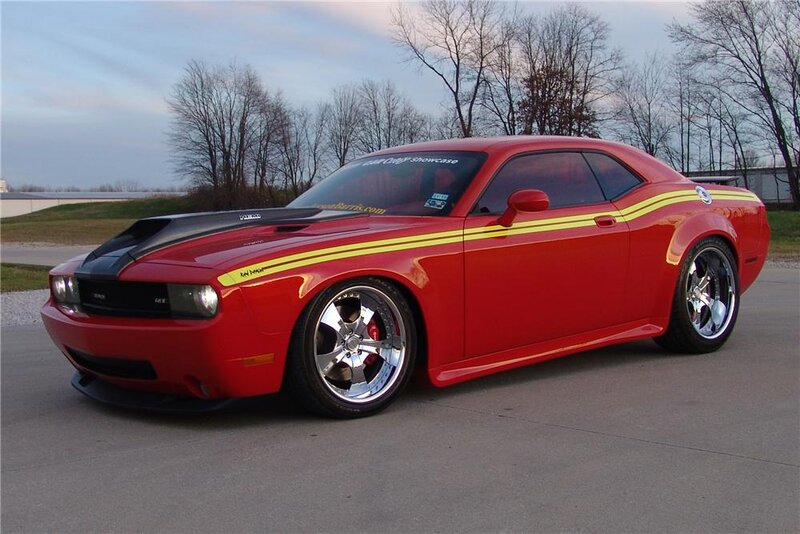 Red Dodge Challenger — Dramatic, Sunset, Photograph, Car, Trees