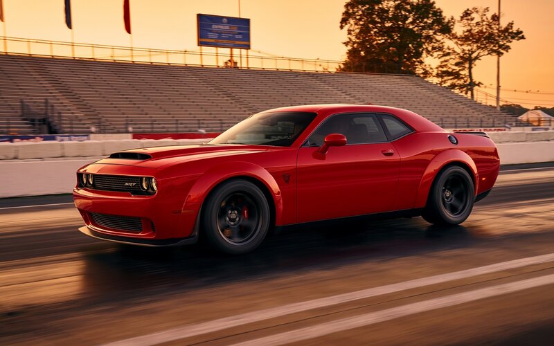 Red Dodge Challenger — Dramatic, Sunset, Photograph, Race Track