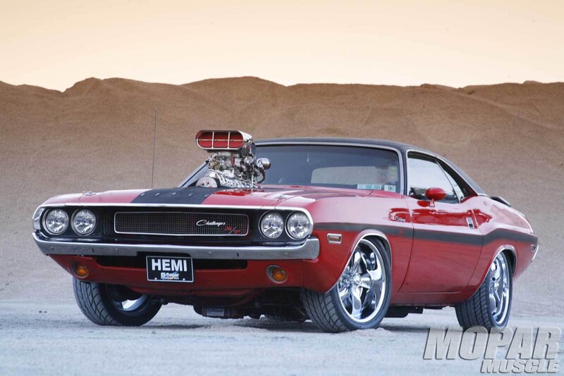 Red Dodge Challenger — Dramatic, Sunset