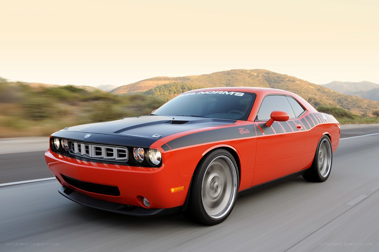 Red Dodge Challenger in motion