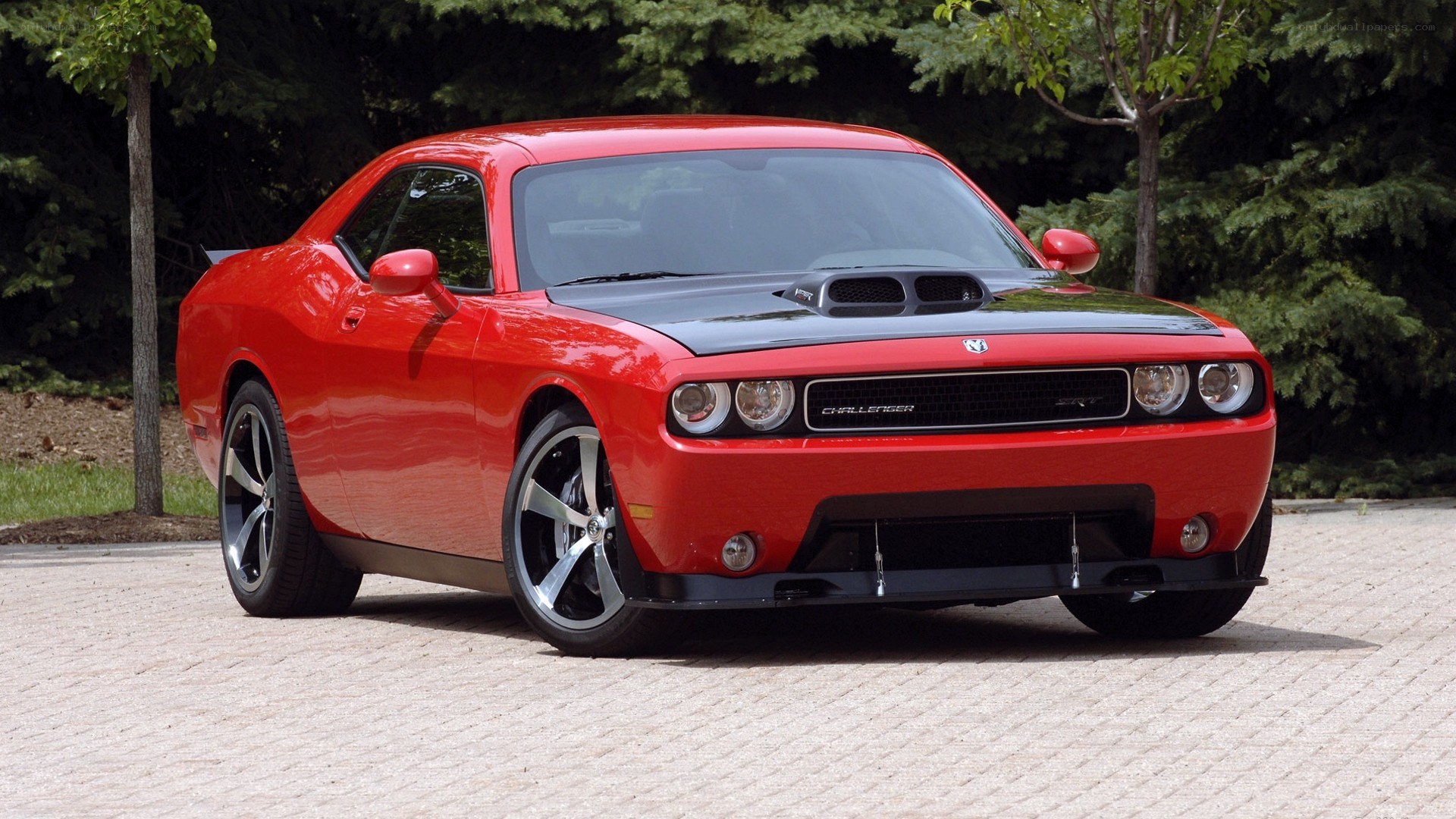 Red Dodge Challenger muscle car