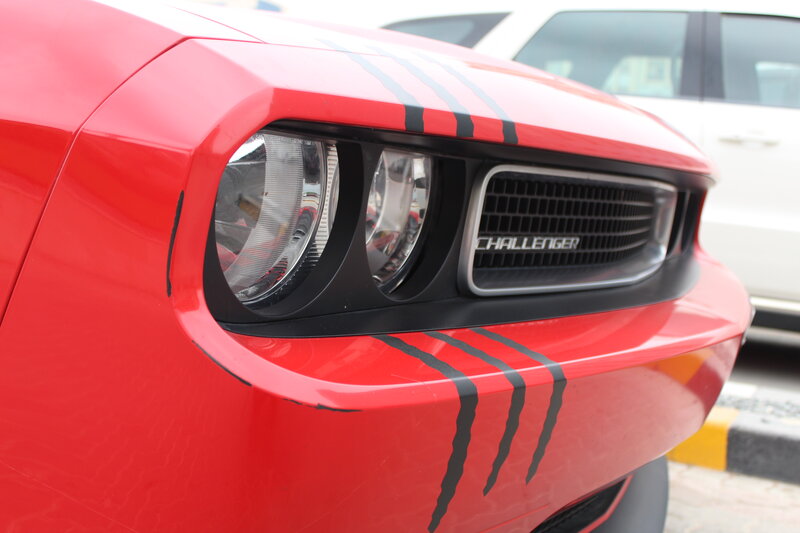 Red Dodge Challenger — Neutral, Photograph, Headlight