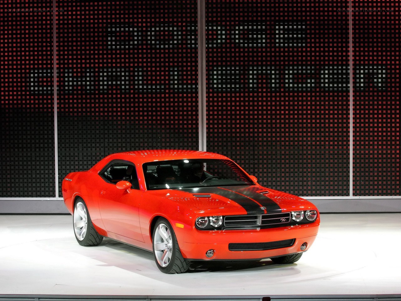 Red Dodge Challenger on display
