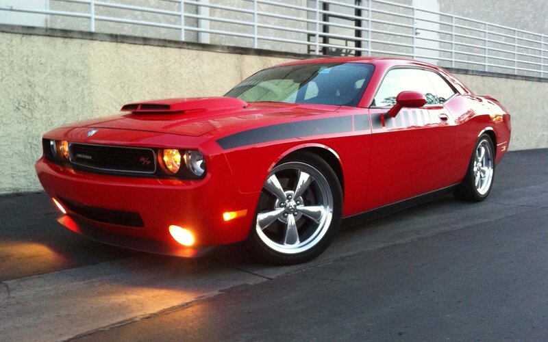 Red Dodge Challenger parked
