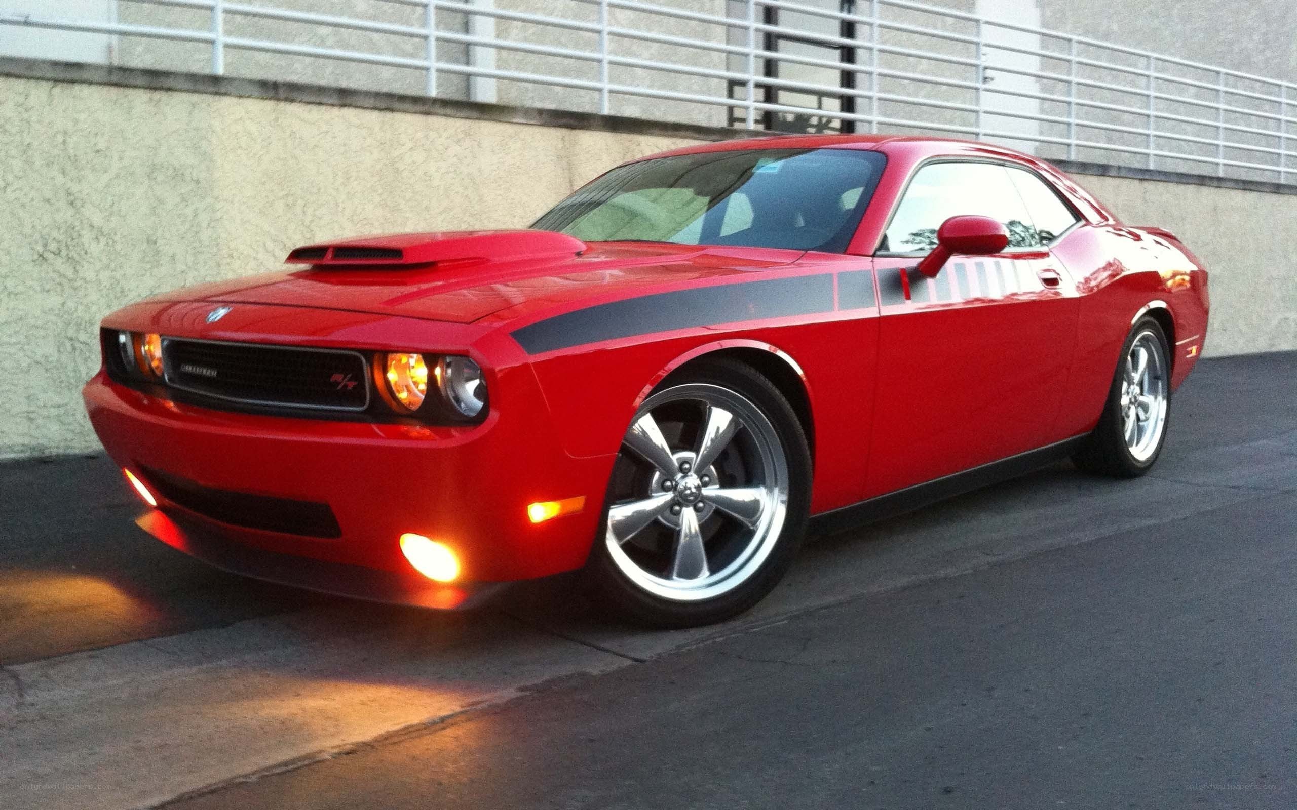 Red Dodge Challenger parked