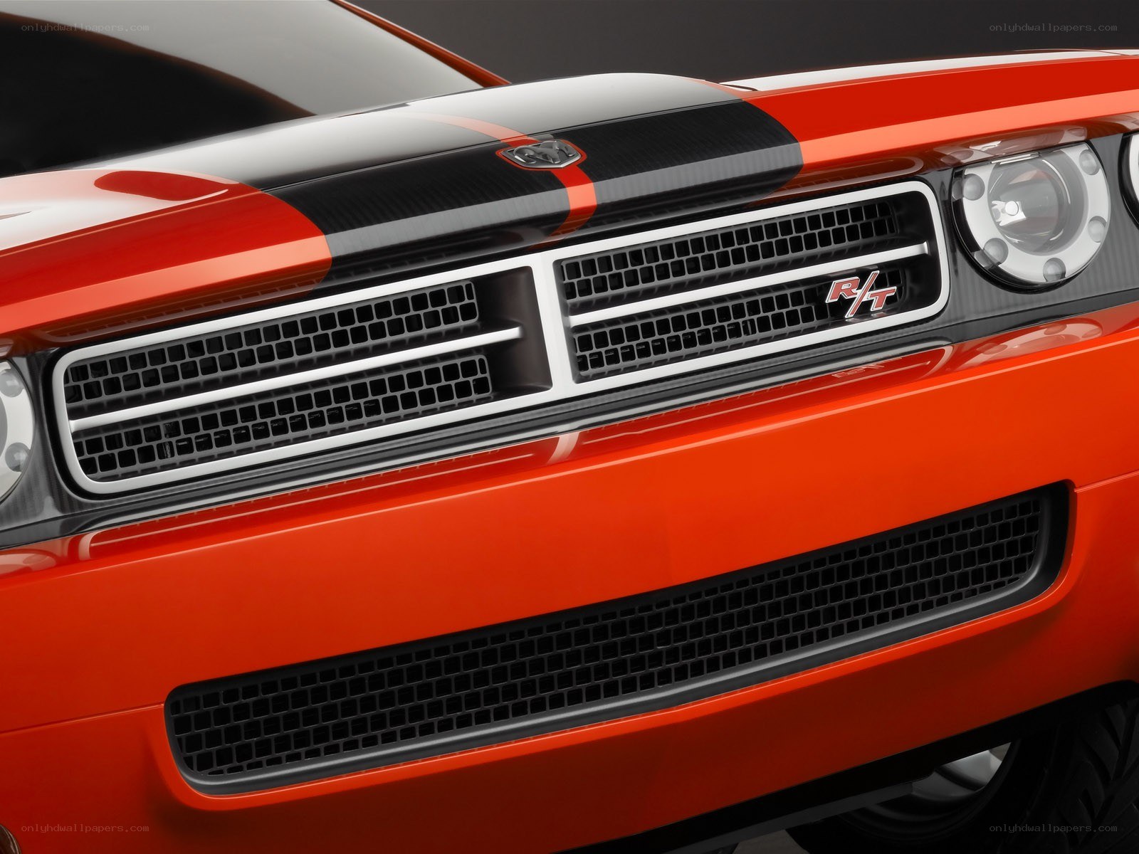 Red Dodge Challenger R/T front grille