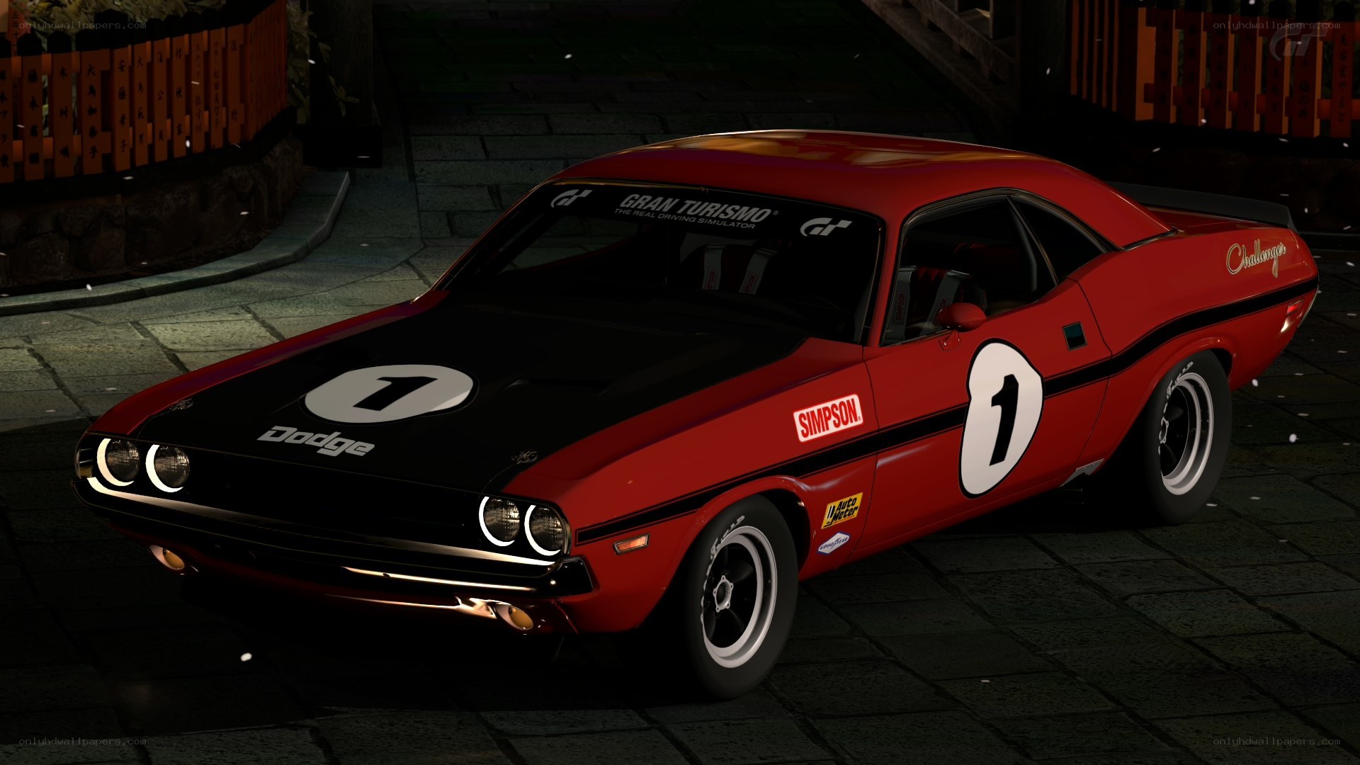 Red Dodge Challenger race car