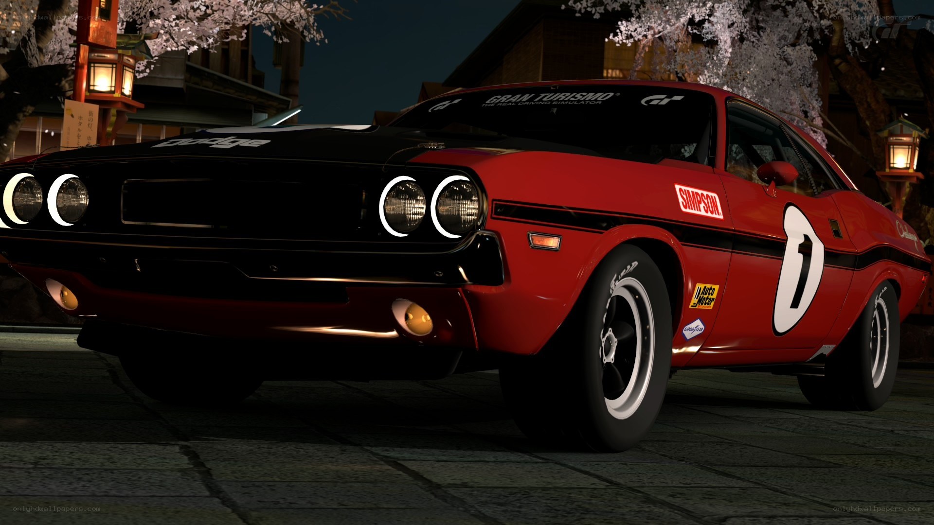 Red Dodge Challenger race car