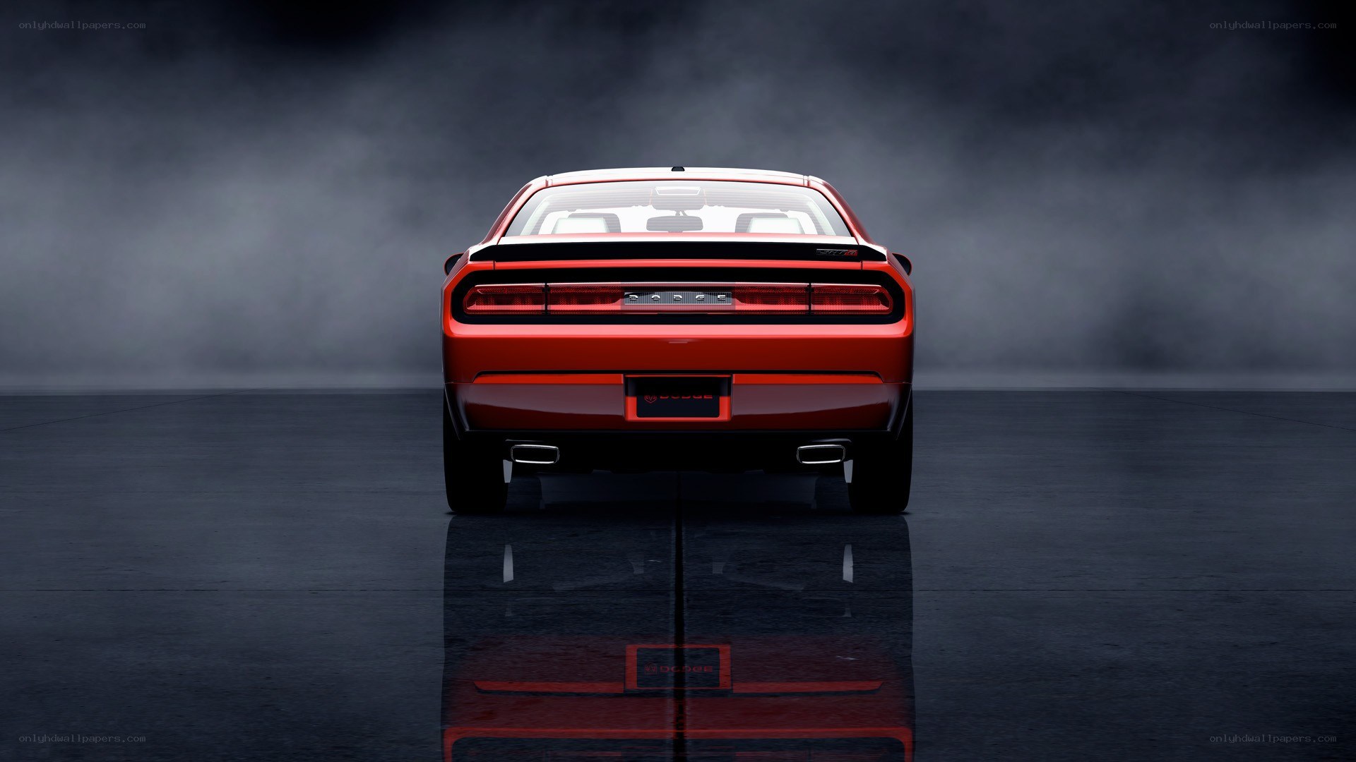 Red Dodge Challenger rear view