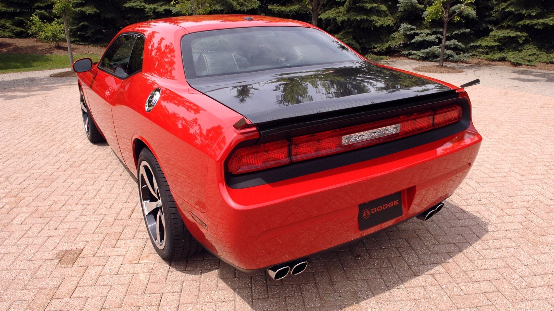 Red Dodge Challenger rear view